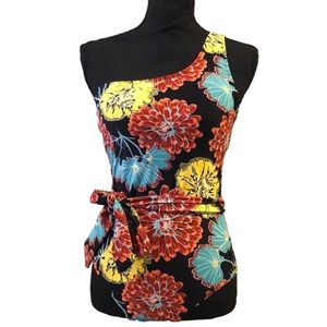 JONES NEW YORK ONE SHOULDER FLORAL PRINT ONE PIECE SWIMSUIT MULTI SIZE MEDIUM